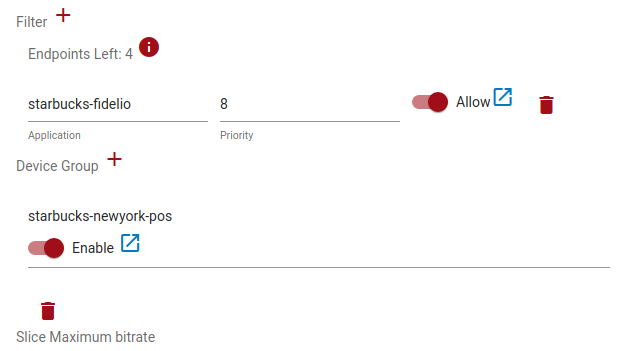 Slice Edit showing Application and Device Group choice lists