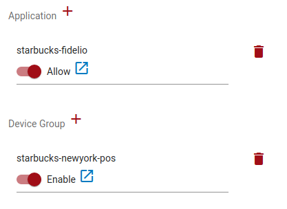VCS Edit showing Application and Device Group choice lists