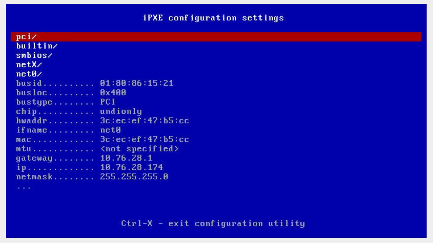 iPXE config menu