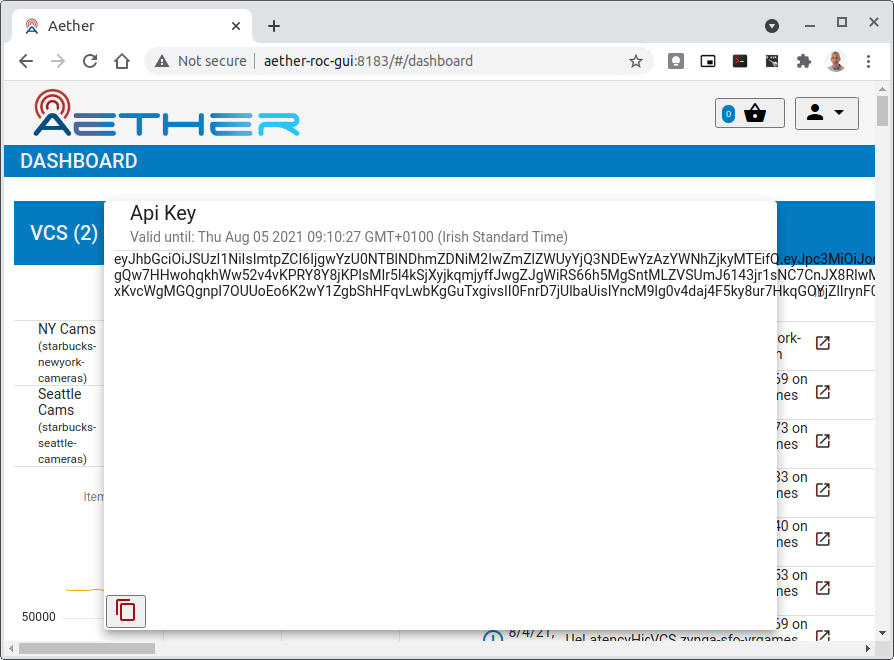 Aether ROC GUI allows copying of API Key to clipboard